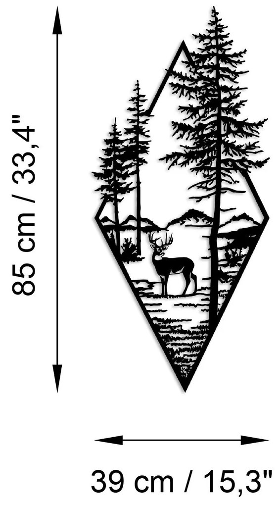 Nástenná kovová dekorácia Jeleň I. čierna