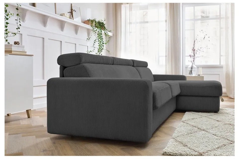 Tmavosivá menčestrová rozkladacia rohová pohovka (variabilná) Monaco – Bobochic Paris