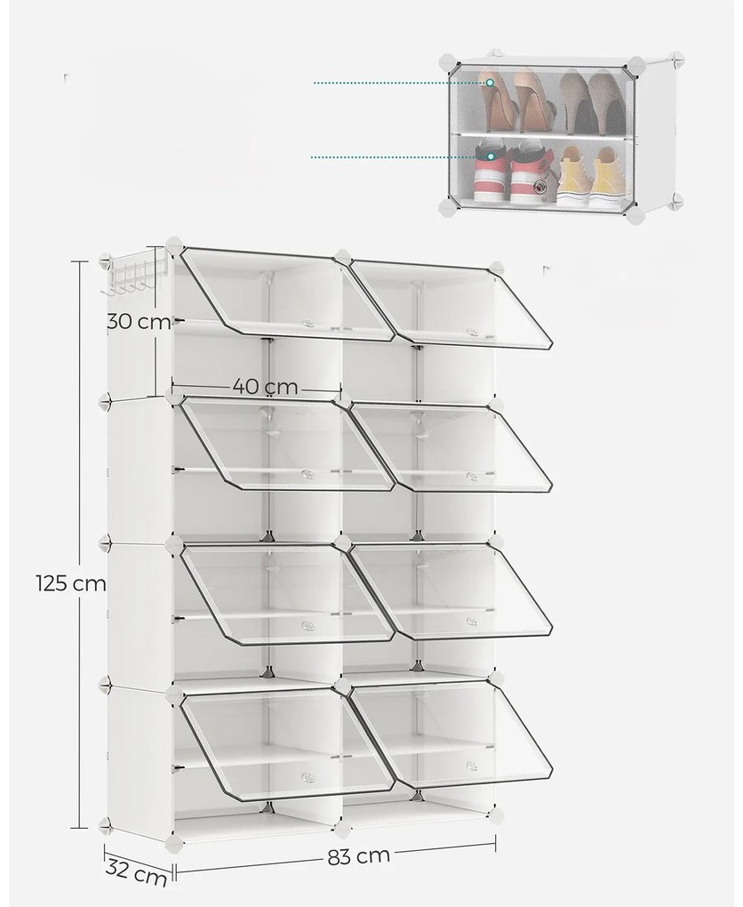 Modulárny botník Lux s 8 dvierkami číry/biely