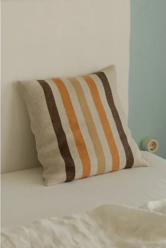 Ľanová obliečka na vankúš Virta 45x45, ľan-hnedo-oranžová
