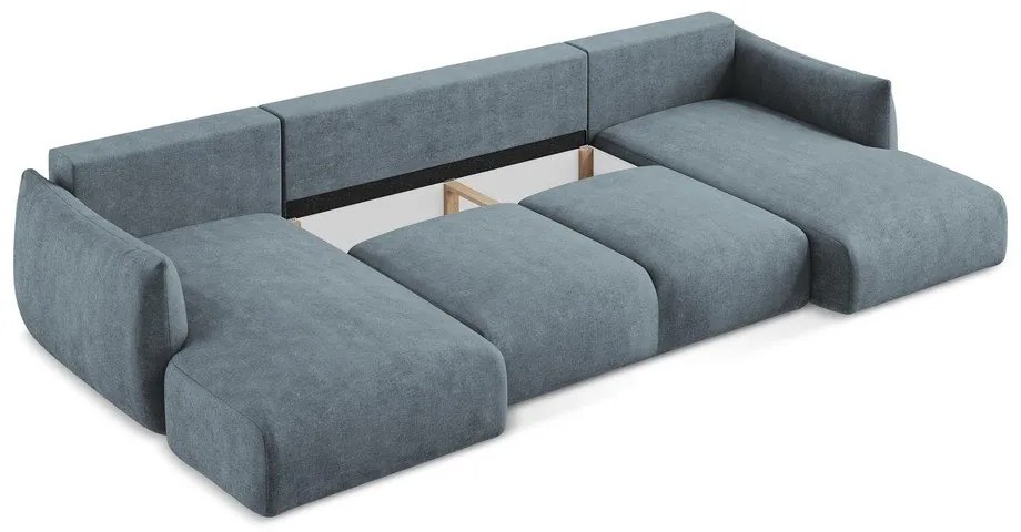 Modrá ženilková rozkladacia rohová pohovka (do tvaru "U") Leila – Makamii