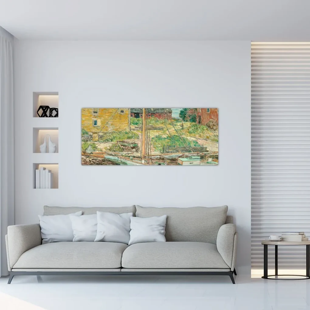 Obraz - Childe Hassam, Oyster Sloop, Cos Cob, reprodukcia (120x50 cm)