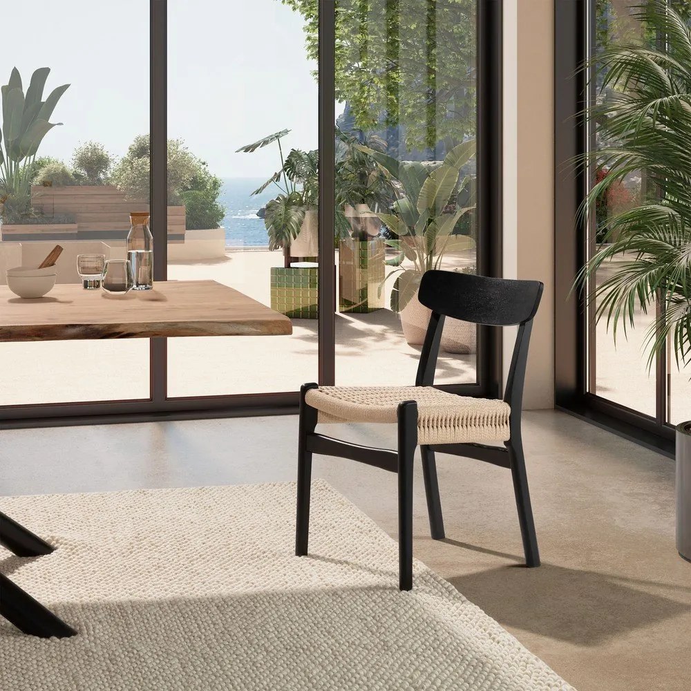 Čierne jedálenské stoličky v súprave 2 ks z kaučukového dreva Biel – MOME