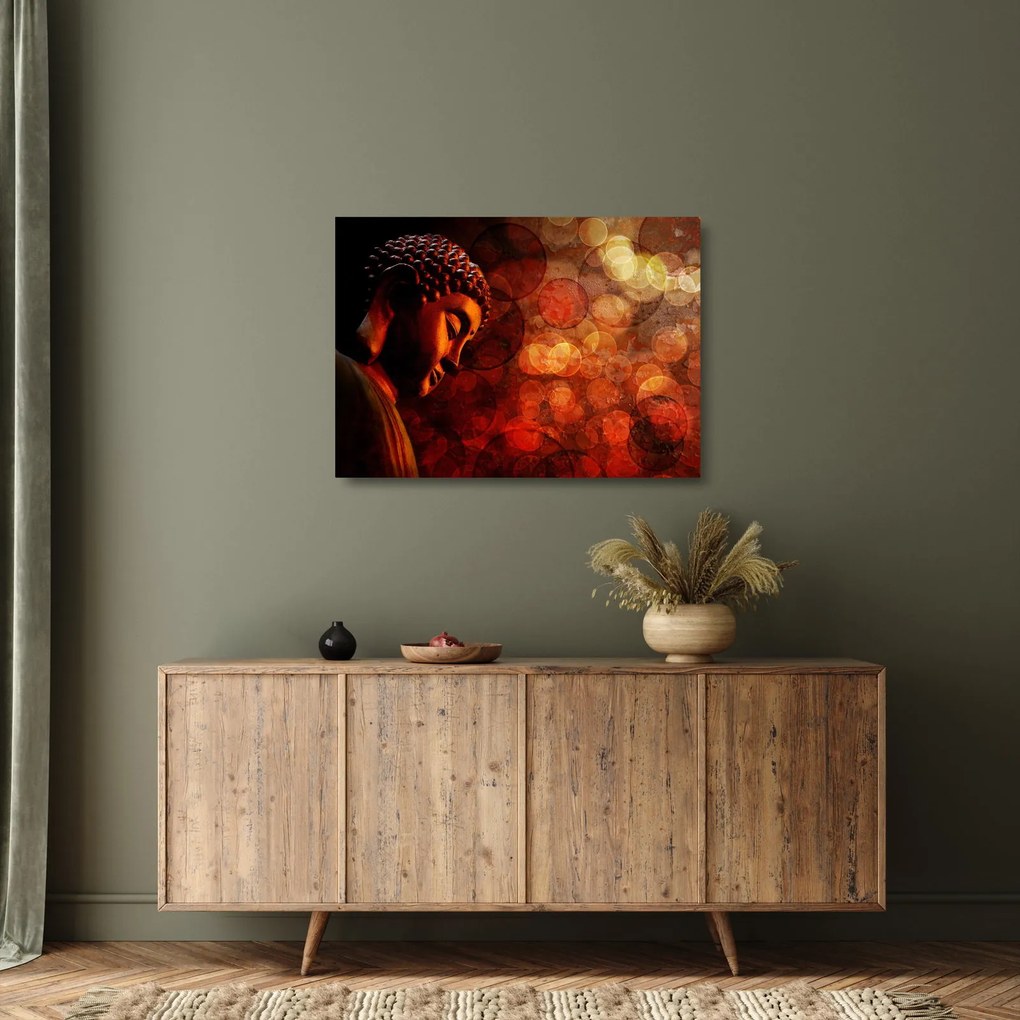 Sklenený obraz - Budha v červených tónoch (70x50 cm)