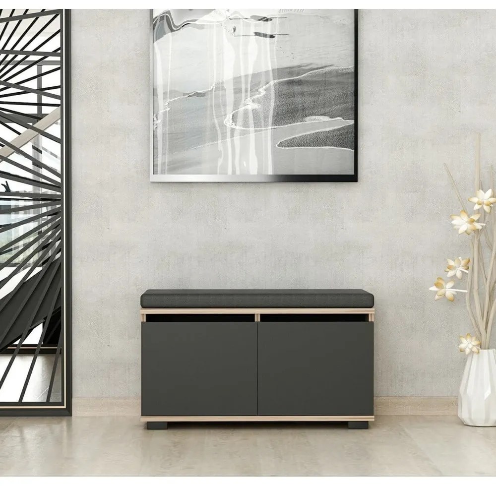 Srkinka na topánky v dekore orecha s lavicou v čierno-prírodnej farbe Drago – Kalune Design