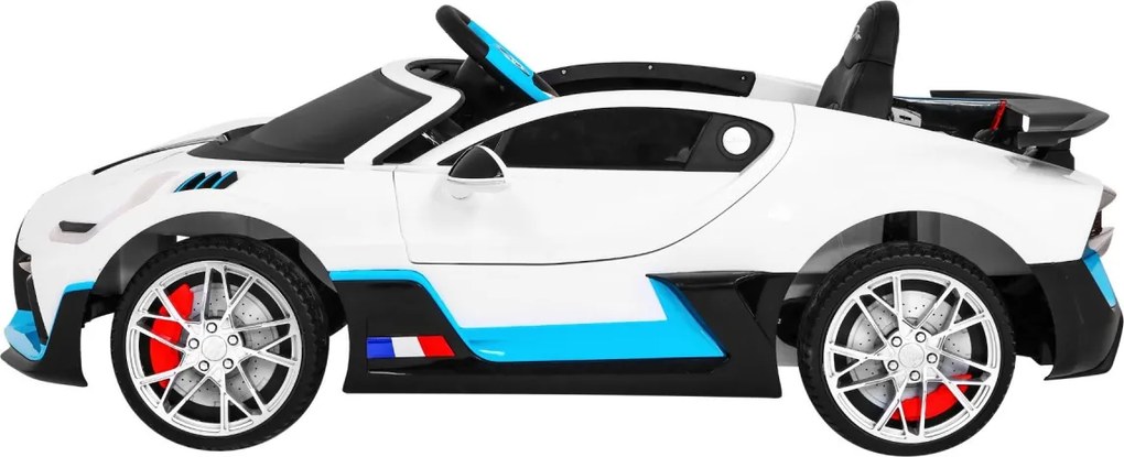 Ramiz Detské autíčko na batérie Bugatti Divo biele + diaľkové ovládanie + EVA kolesá + pomalý štart + LED + MP3