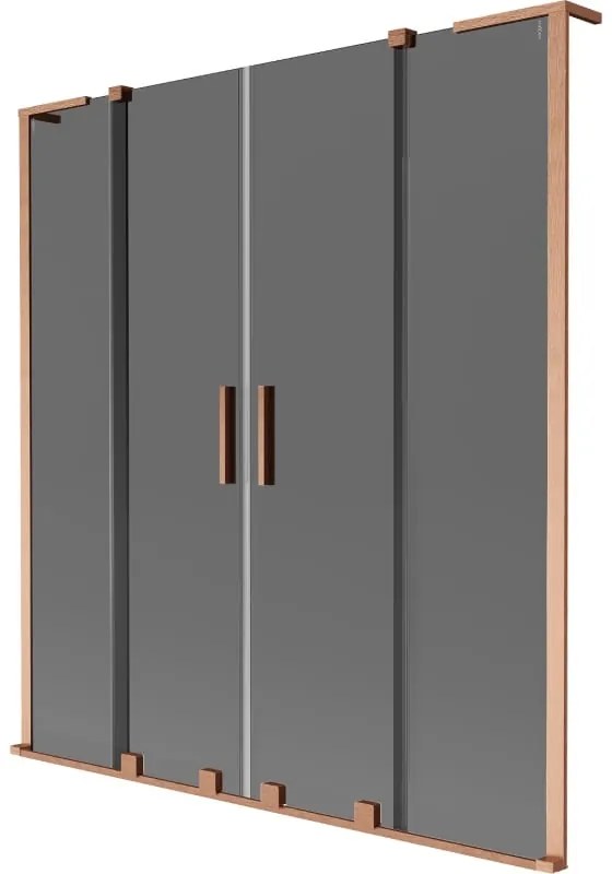 Mexen Velar L Duo, 2-krídlová posuvná vaňová zástena 150 x 150 cm, 8mm šedé sklo, medená matná, 896-150-003-42-65