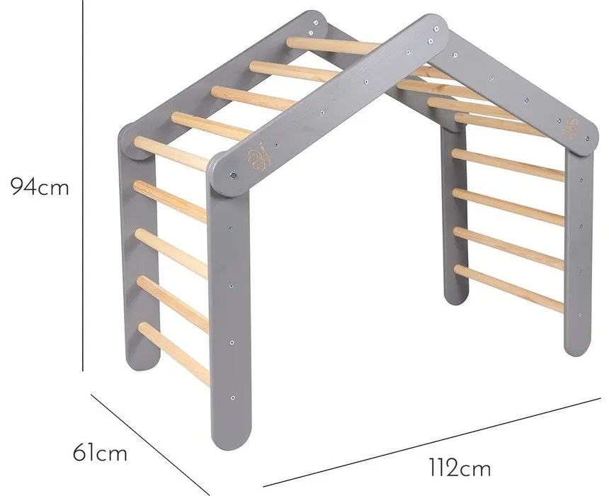 Sivý pikler trojuholník z borovicového dreva 61x112x94 cm Montessori – Meowbaby