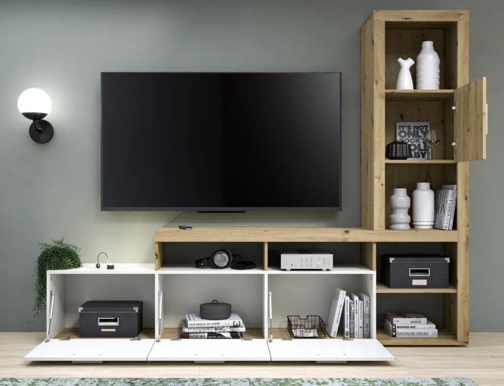 Obývacia stena Jacky, dub artisan/biela