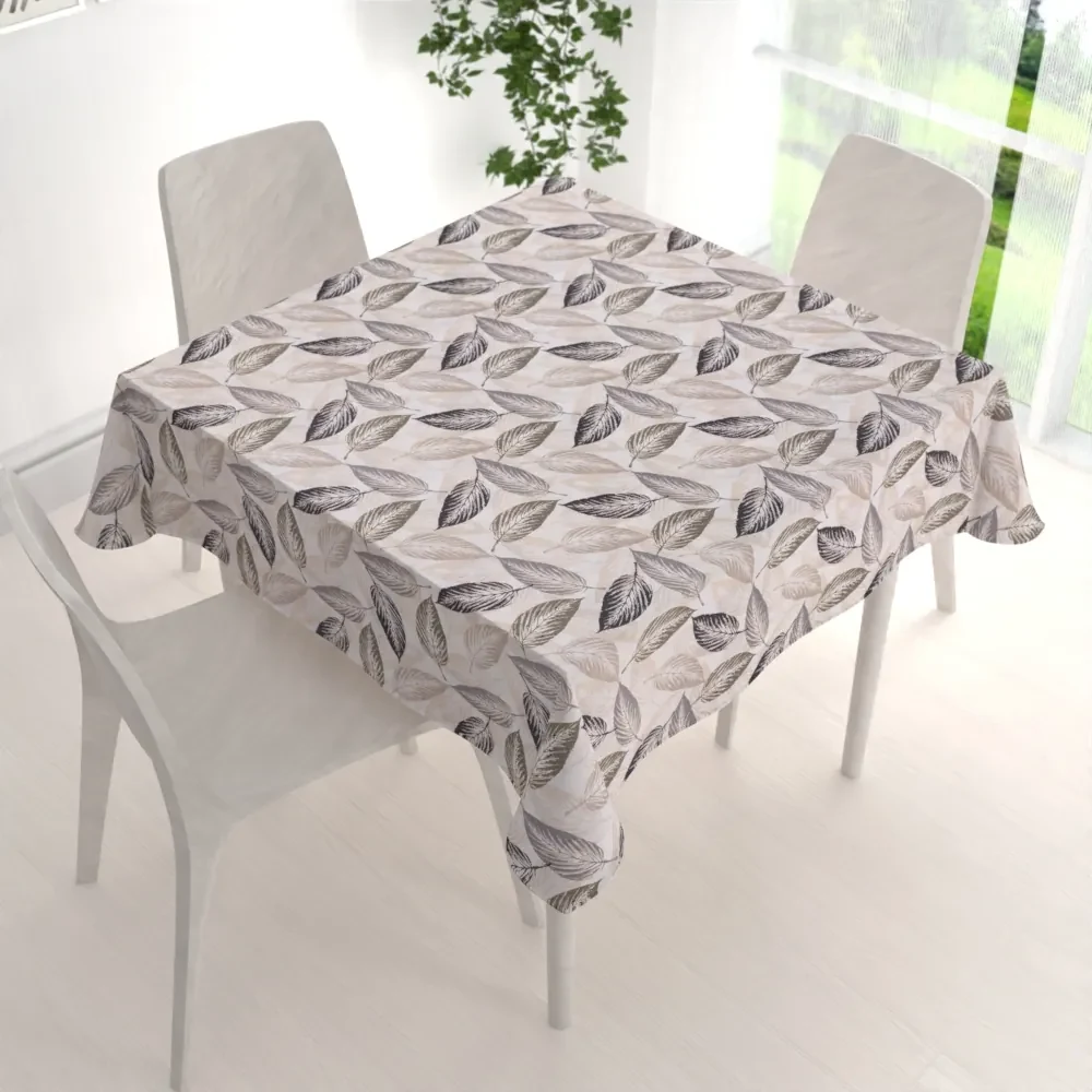 Biante Dekoračný štvorcový obrus PML-056 Zeleno-čierne listy na béžovom 130x130 cm