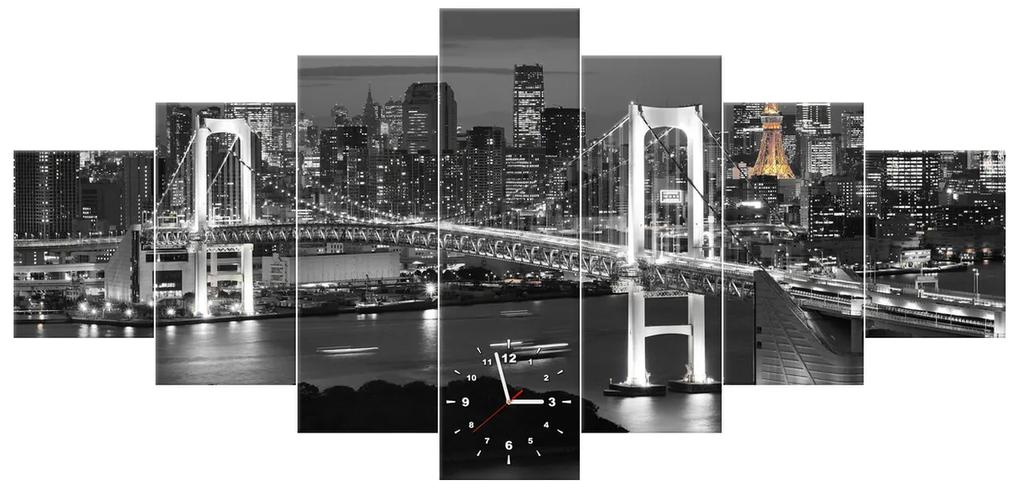 Gario Obraz s hodinami Most Tokyo Bay - 7 dielny Rozmery: 210 x 100 cm
