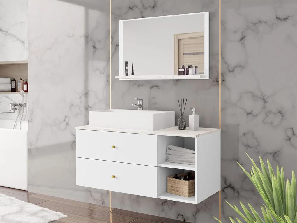 Kúpelňový nábytok Kiegi I, Farby: biały mat / biały mat + marmur bianco, Sifón: bez sifónu, Umývadlo: nie