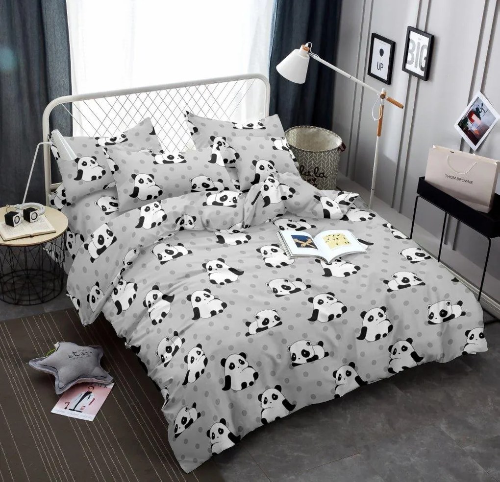 Obliečky z mikrovlákna PANDA sivé Rozmer obliečky: 70 x 90 cm | 140 x 200 cm