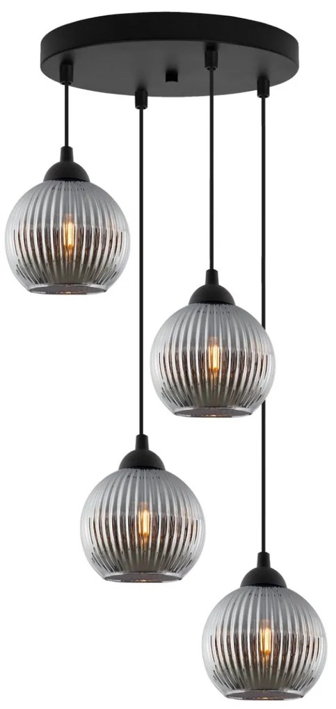 Závesné svietidlo Riffle Round, 4x grafitové sklenené tienidlo, o