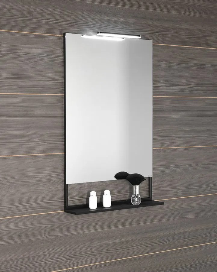 Sapho Sapho, ERUPTA zrkadlo s poličkou a LED osvetlením 80x80x12cm, čierna matná, ERU335