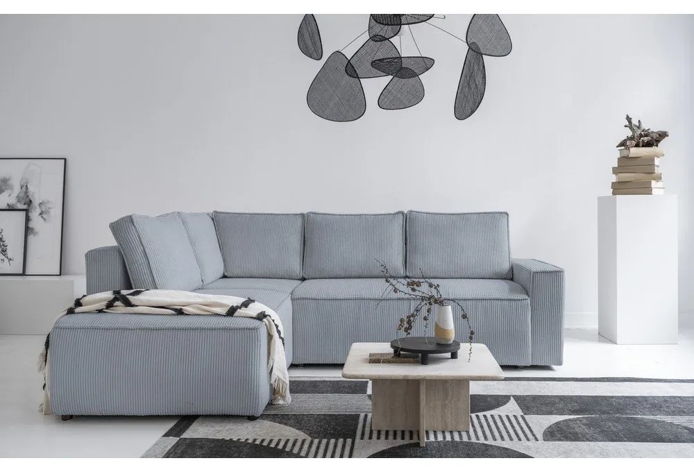 Svetlosivá menčestrová rozkladacia rohová pohovka (ľavý roh) Brave Dave – Miuform