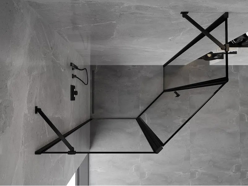 Mexen Mist, päťuholníkový sprchový kút, ľavý 90 x 80 cm, číre sklo-čierny rám, 8A8-090-080-70-70-L