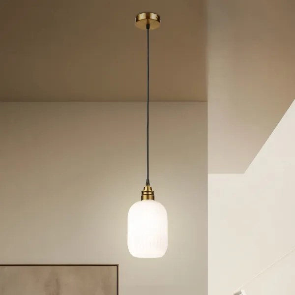 Závesný luster HECTOR na lanku 1xE27/15W/230V biela/mosadz priemer 14 cm