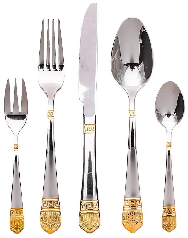 84 dielna sada príborov, rôzne farby, strieborno- zlatá