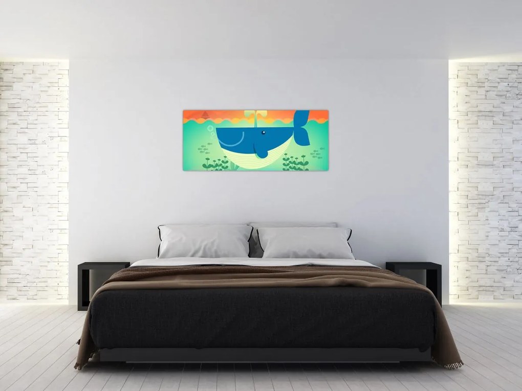 Obraz - Veselá veľryba v mori (120x50 cm)