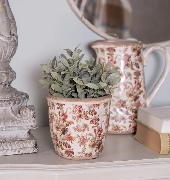 Béžový keramický džbán s kvetmi Flovia M - 16*12*18 cm