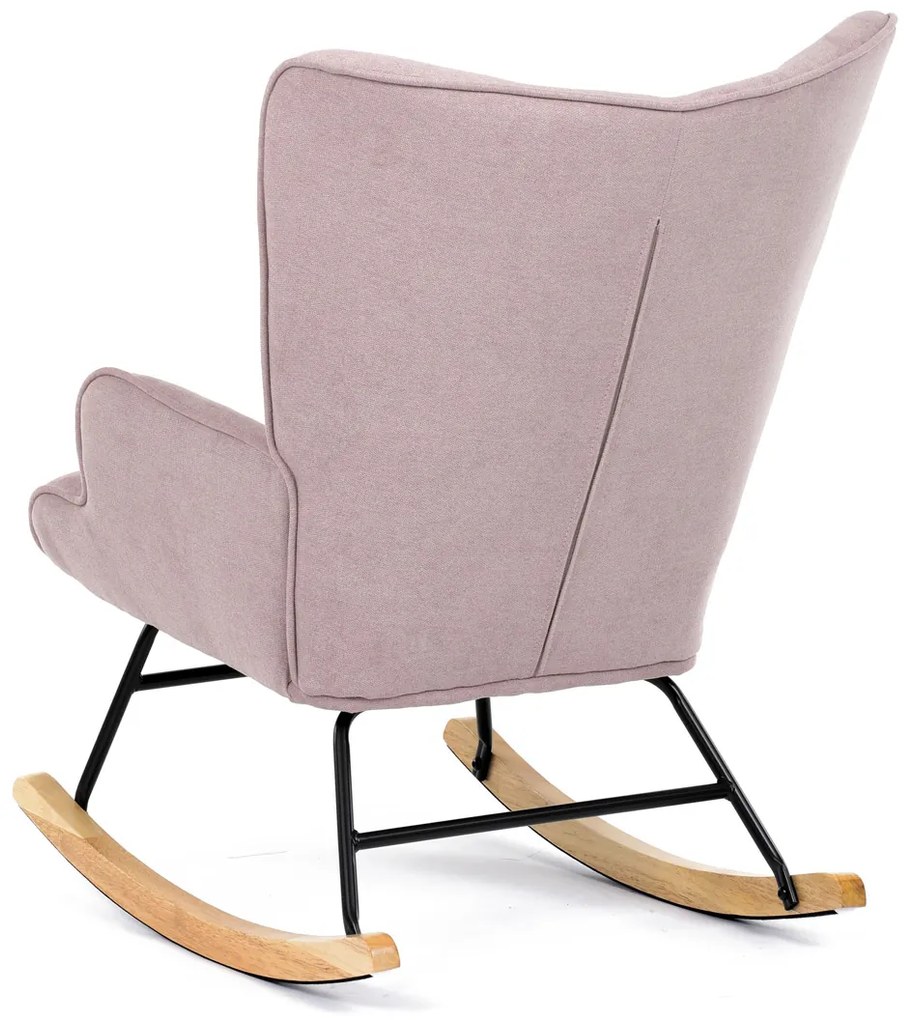 Autronic - Křeslo houpací, potah růžová látka, dřevěné nohy, masiv kaučukovník - AK-371 PINK2