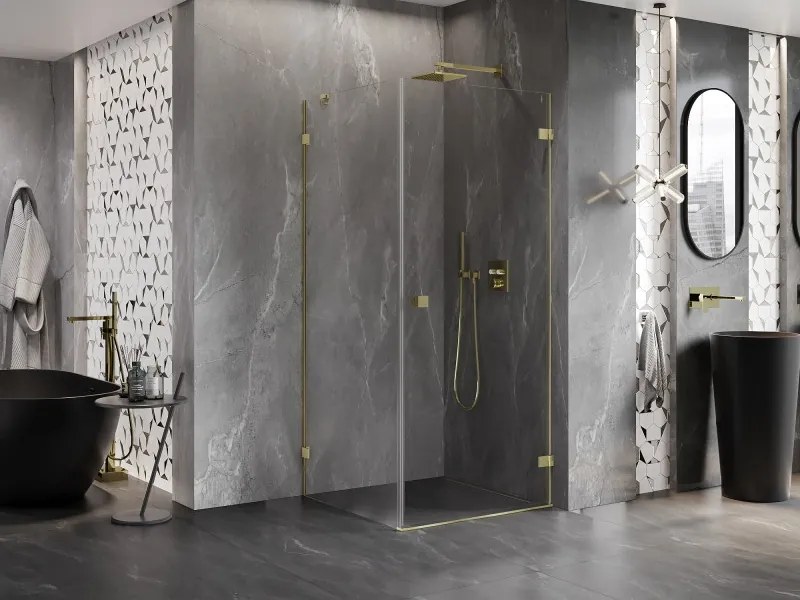 Mexen Lunar-B, pravostranný výklopný sprchový kút 80 x 80 cm, 8mm číre sklo, zlatý kartáčovaný - 832-080-080-55-00-P
