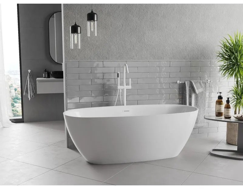 Mexen Luvo Slim, voľne stojaca vaňa 170 × 75 cm, biela lesklá, biely prepad, 52801707500-20