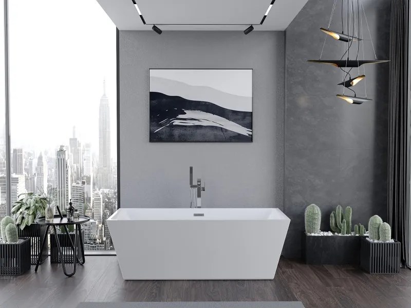 Mexen Lita, voľne stojaca vaňa 170 x 75 cm, biela, chrómový prepad, 52121707500-01