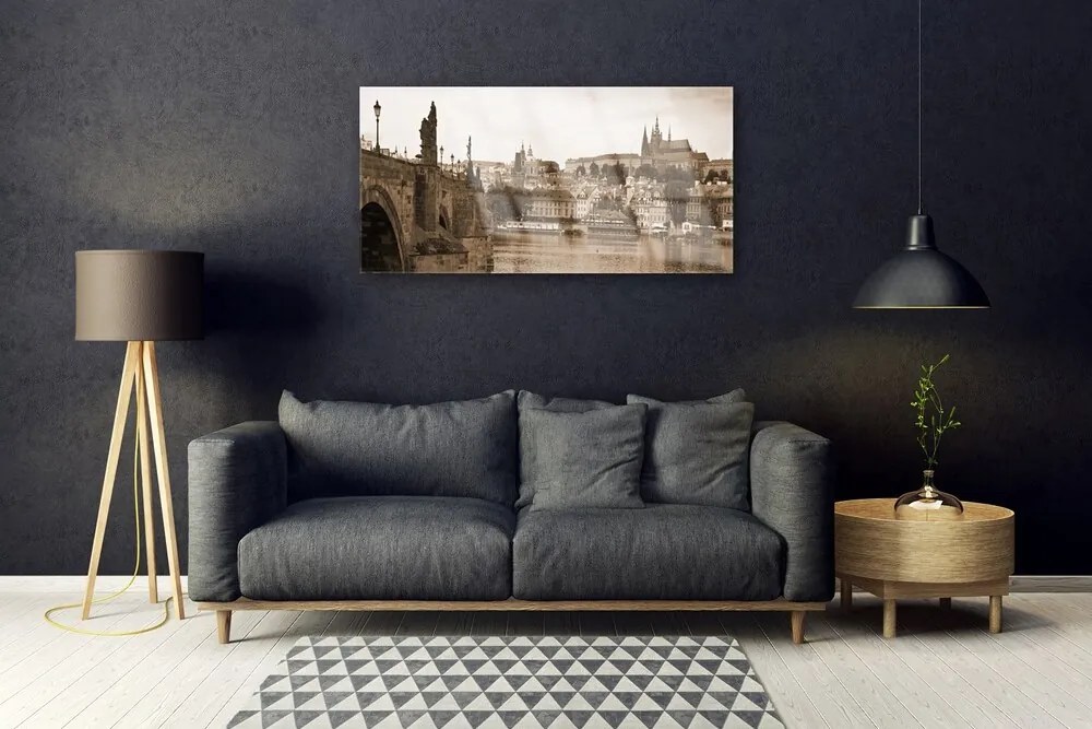 Obraz na skle Praha most krajina 140x70 cm
