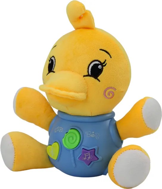 LEAN Toys Plyšová kačica interaktívna hrajúca žltá 19 cm