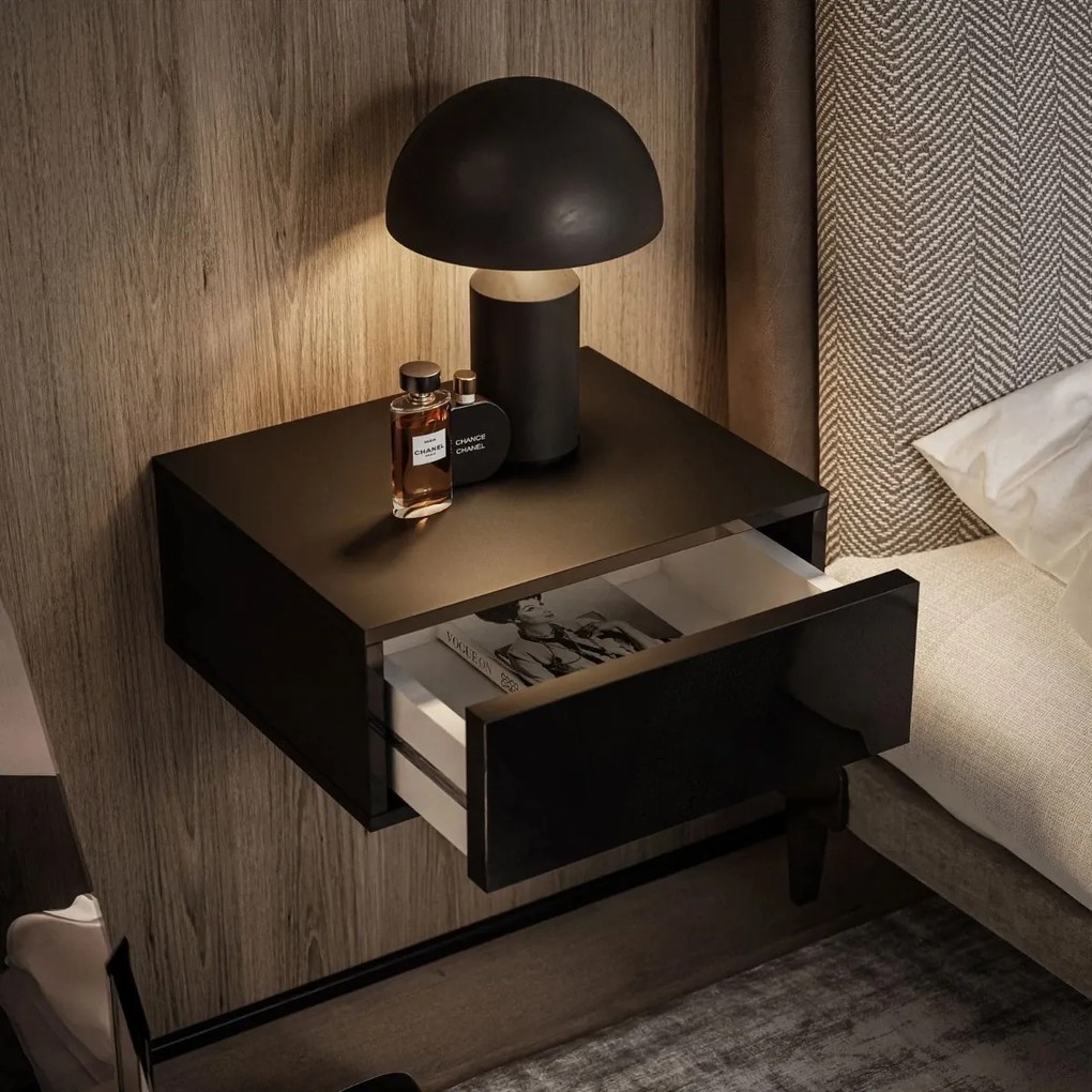 NOČNÝ STOLÍK EDWARD ČIERNY VYSOKÝ LESK ZÁVESNÝ