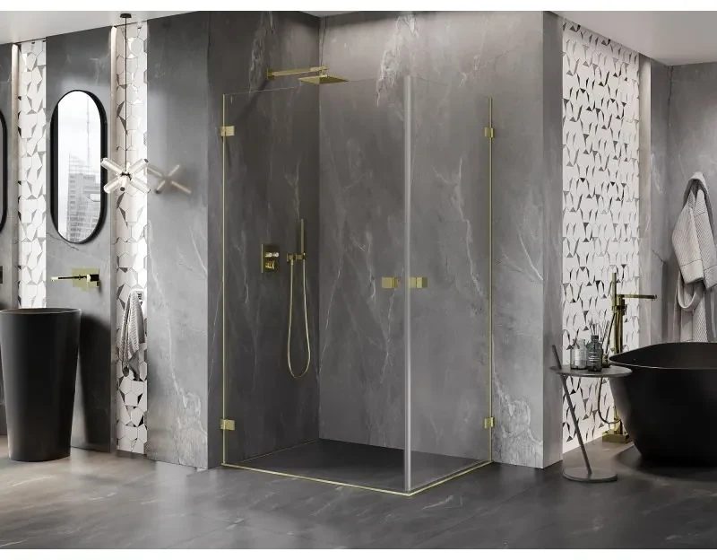 Mexen Lunar-B Duo, výklopný sprchový kút 100 x 95 cm, 8mm číre sklo, zlatý matný profil, 832-100L-095P-55-00