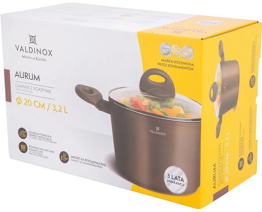 Valdinox Aurum Kastról s nepriľnavým povrchom s pokrievkou, 20 cm, 3,2 l