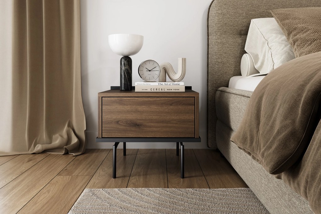 Nočný stolík so zásuvkou Zenar 50 cm - orech elegant / čierny