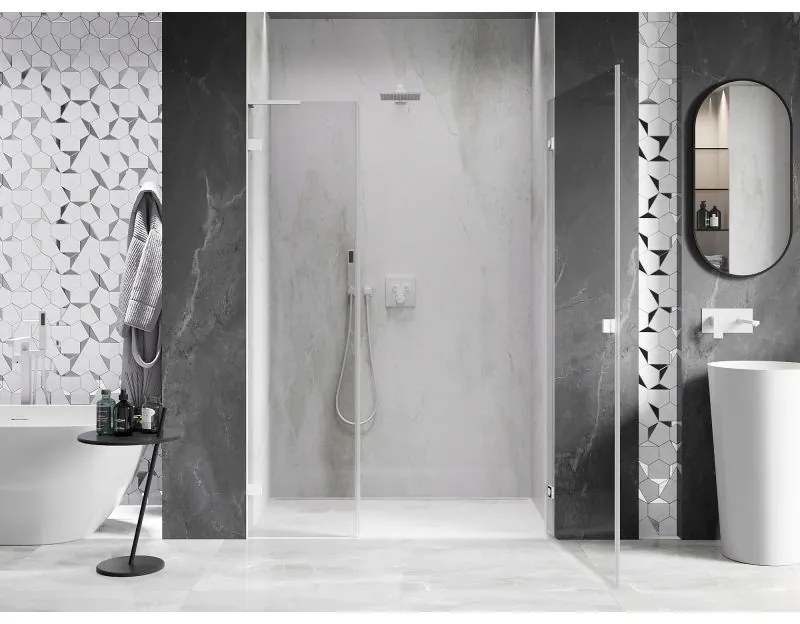 Mexen Lunar-B, L pravé otočné sprchové dvere 140 cm, 8mm číre sklo, biely profil, 832SL-140-050-20-00-P