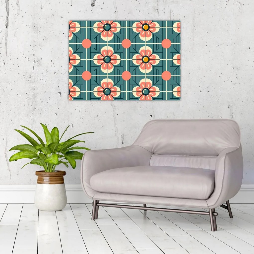 Obraz - Retro vzor s kvetmi (70x50 cm)