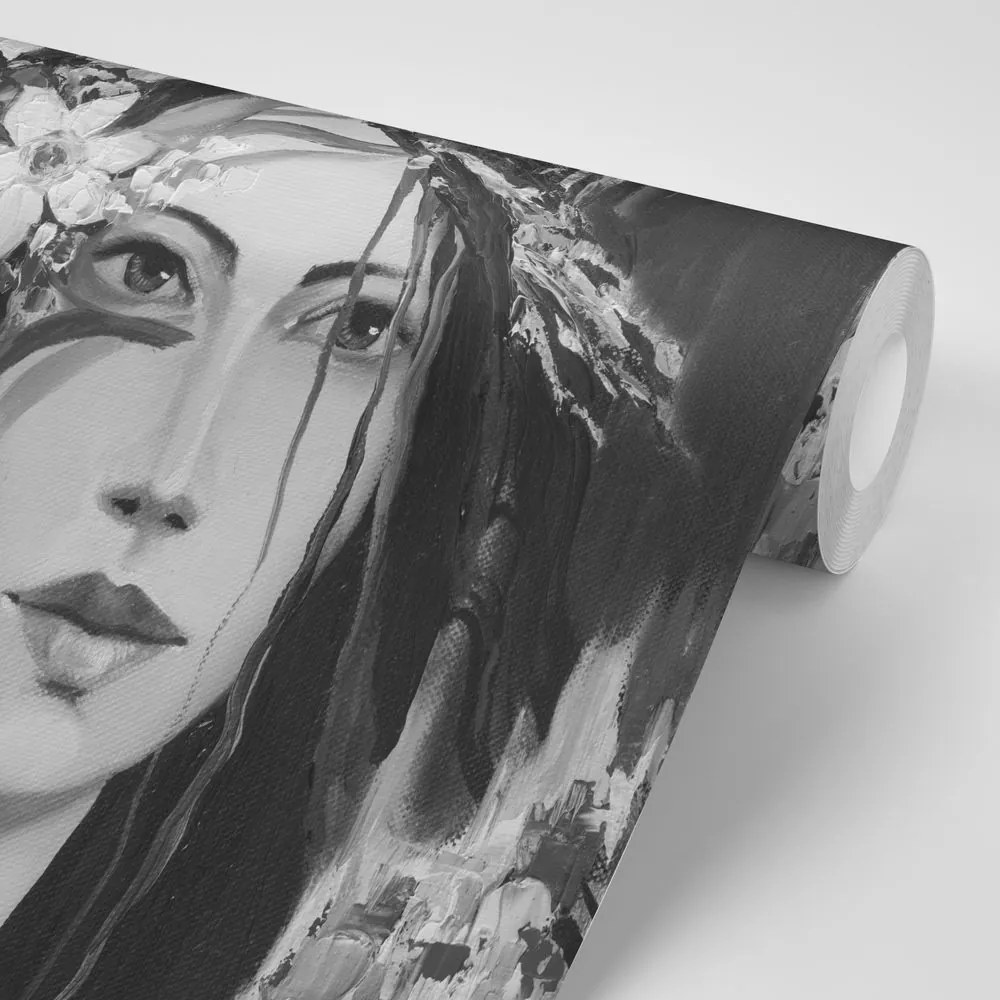 Samolepiaca tapeta čiernobiela originálna maľba ženy - 150x100