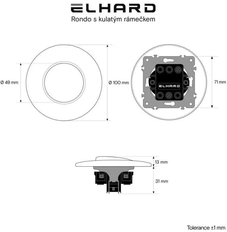 Elhard Okrúhly vypínač Rondo č.1 s okrúhlym rámčekom, biely - kompletný RD5001W