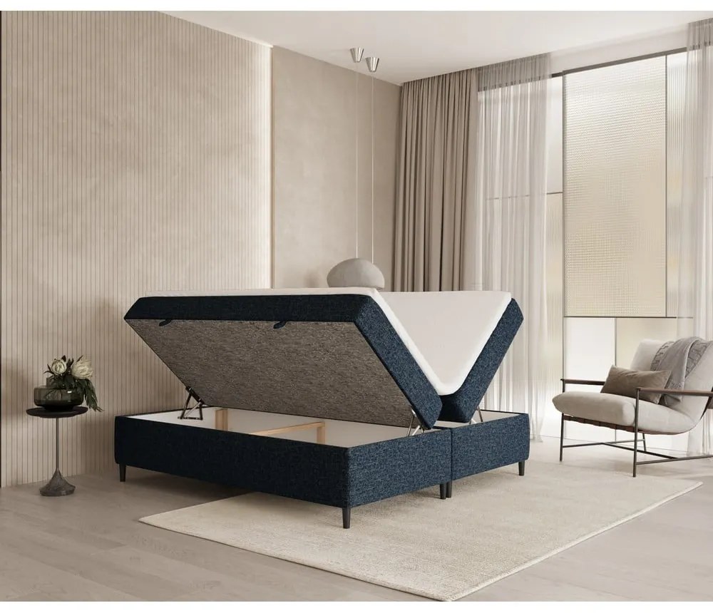 Tmavomodrá boxspring posteľ s úložným priestorom 180x200 cm Araya – Maison de Rêve