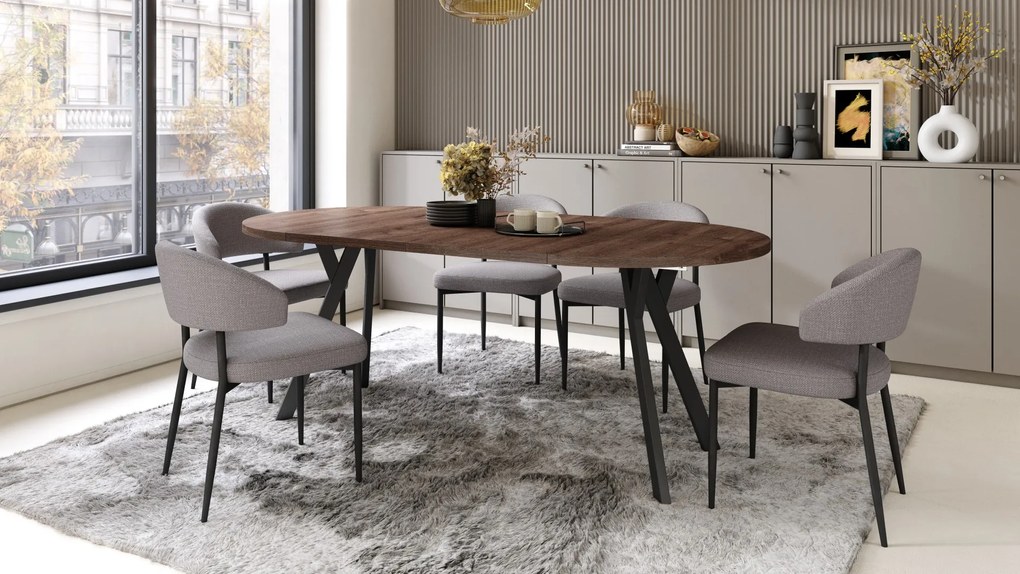 ALMO 100 Dub hnedý/čierne nohy - OKRÚHLY LOFTOVÝ/INDUSTRIÁLNY ROZKLADACÍ STÔL DO OBÝVAČKY/JEDÁLNE