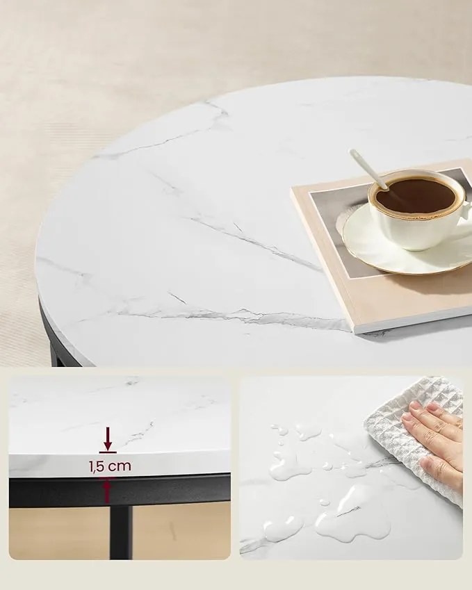 Konferenčný stolík so sklenenou doskou a veľkým úložným priestorom, mramorovo biely a atramentovo čierny