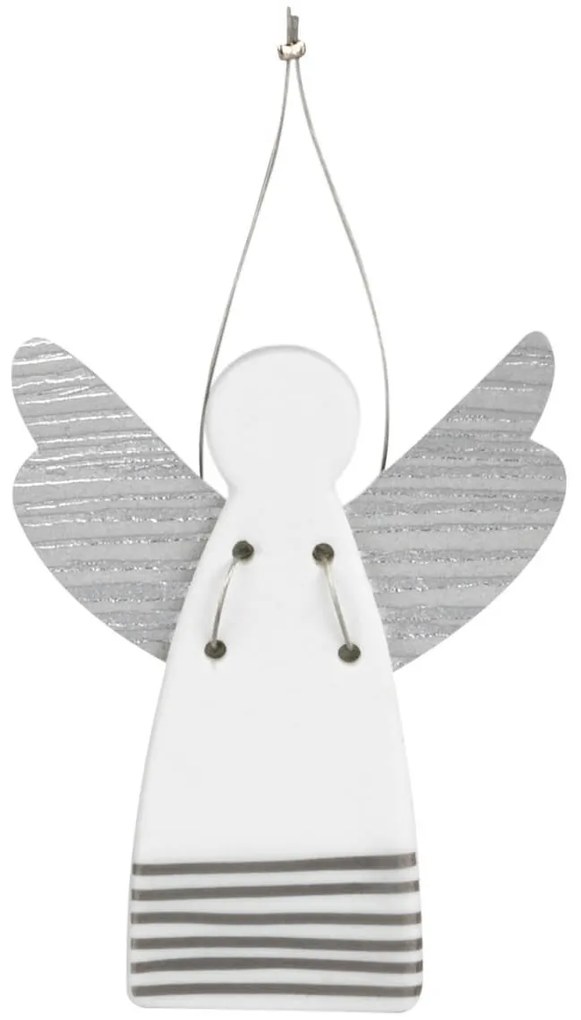 Strieborný porcelánový anjel STRIPES, závesný