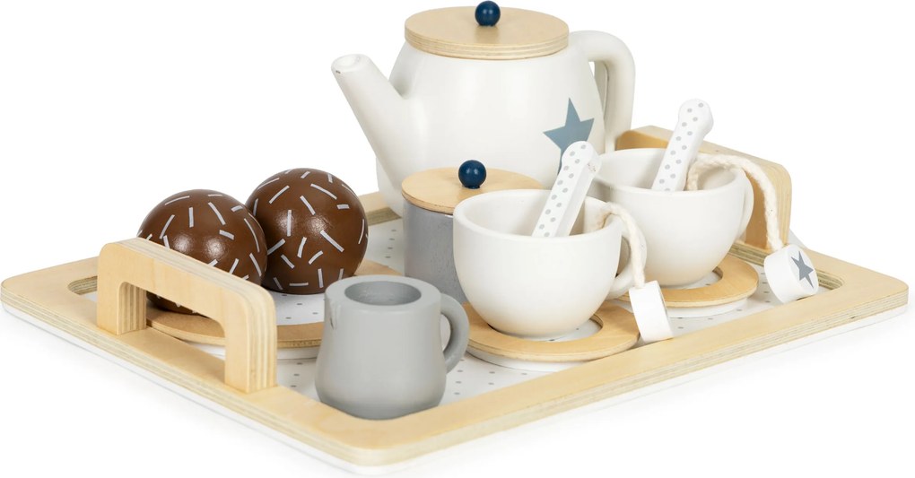 Drevený čajový set pre deti 17 dielov ECOTOYS – čajový servis na hranie