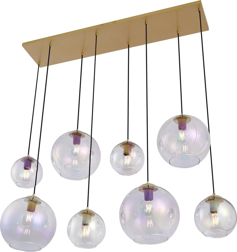 Art Deco závesná lampa zlatá s dúhovým sklom 8-Lights - Sandra