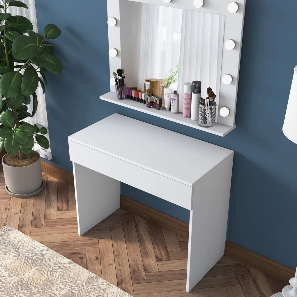 Minimalistický toaletní stolek Alisson II s LED zrcadlem bílý