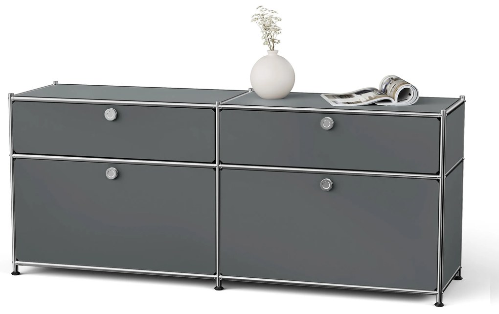 Kovová odkladacia skrinka »CN3« s výklopnými priečinkami a zásuvkami, sivá