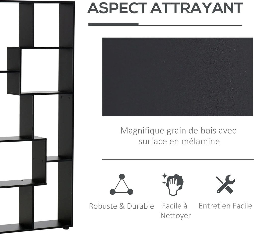 HOMCOM Moderný Zigzag Knižnica 70L x 24W x 178H cm Drevotrieska Čierna | Aosom