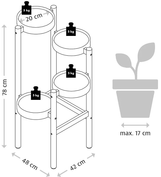 Kesper Stojan na kvety, 4 - poschodia, drevo, biely