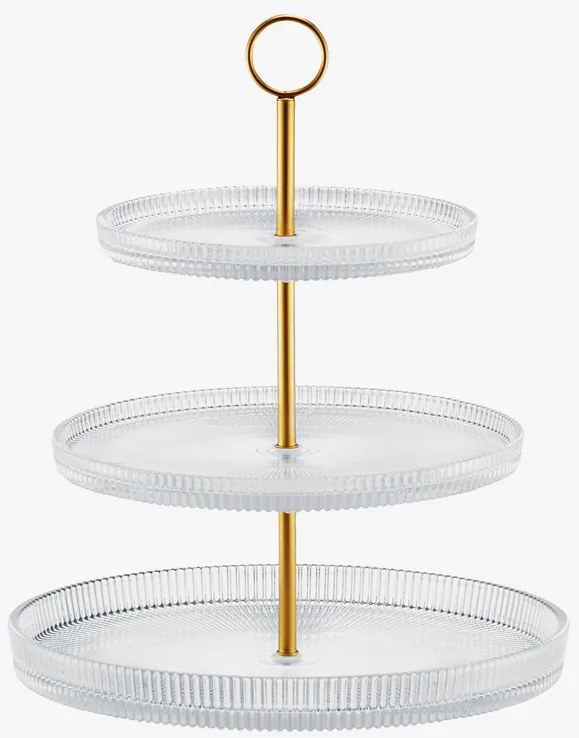 Trojposchodová servírovacia tácka Curly | Luxusné sklo so zlatou rúčkou